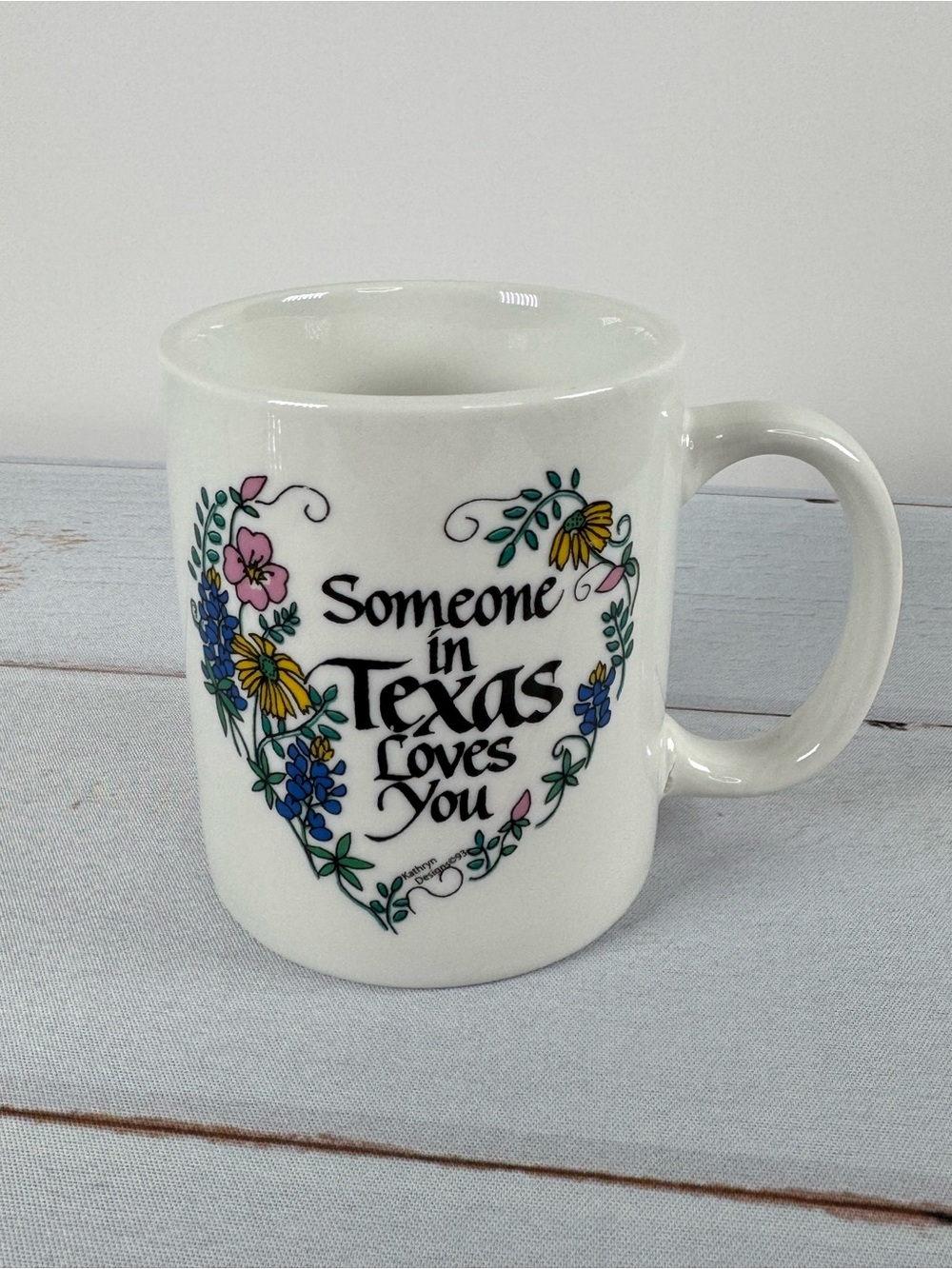 Vintage Someone in Texas Loves You Coffee Mug Floral Heart Souvenir